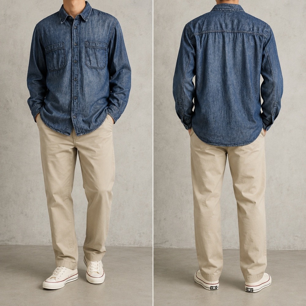 Joe's Jeans Shirt Mens Large Dark Indigo Cotton Chambray Long Sleeve Button Up